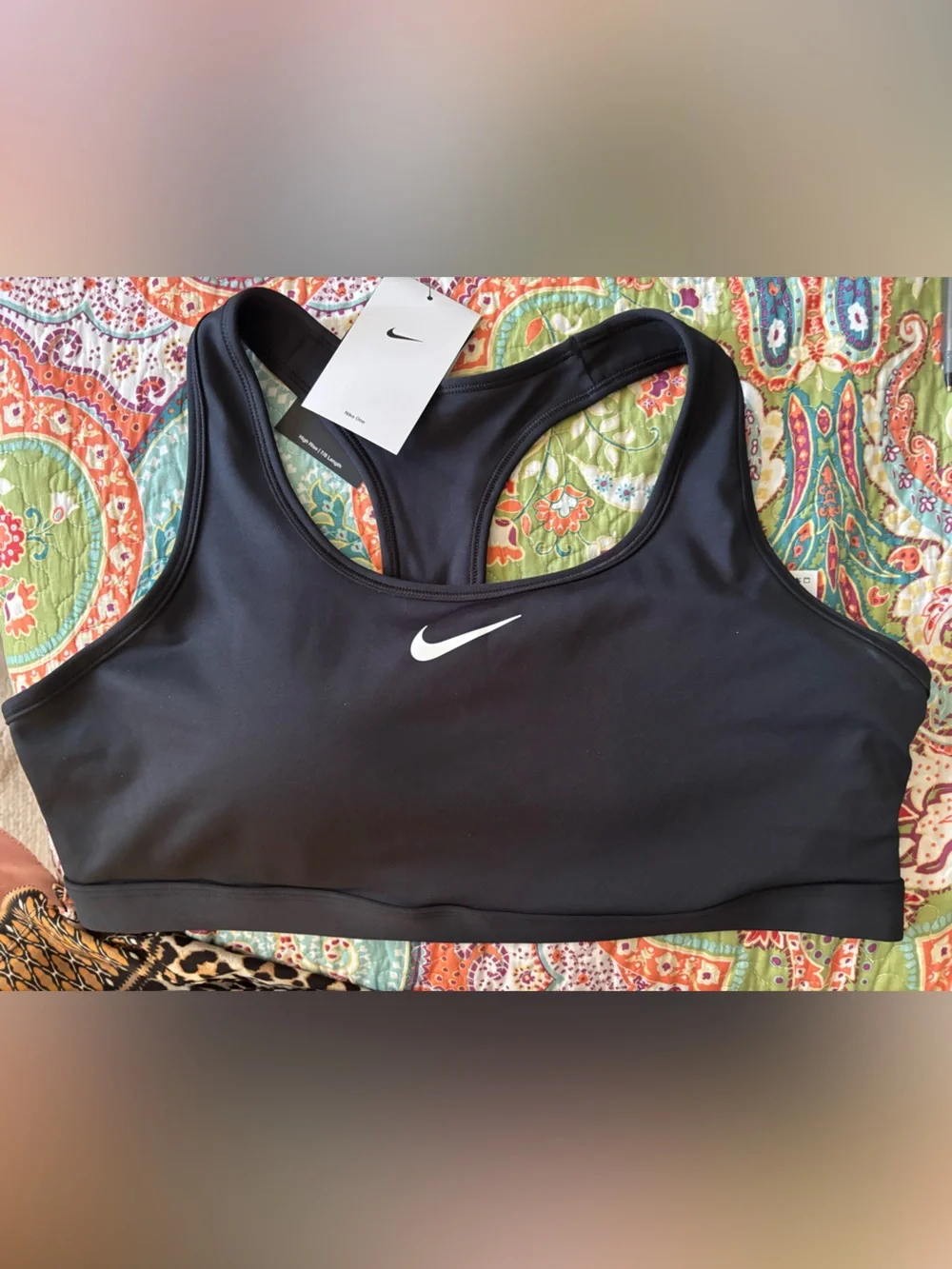Nike Black Racerback Sports Bra with White Swoosh Logo